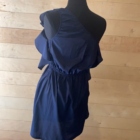 Picky Girl Navy Ruffle Off Shoulder Dress Medium - Picture 3 of 3
